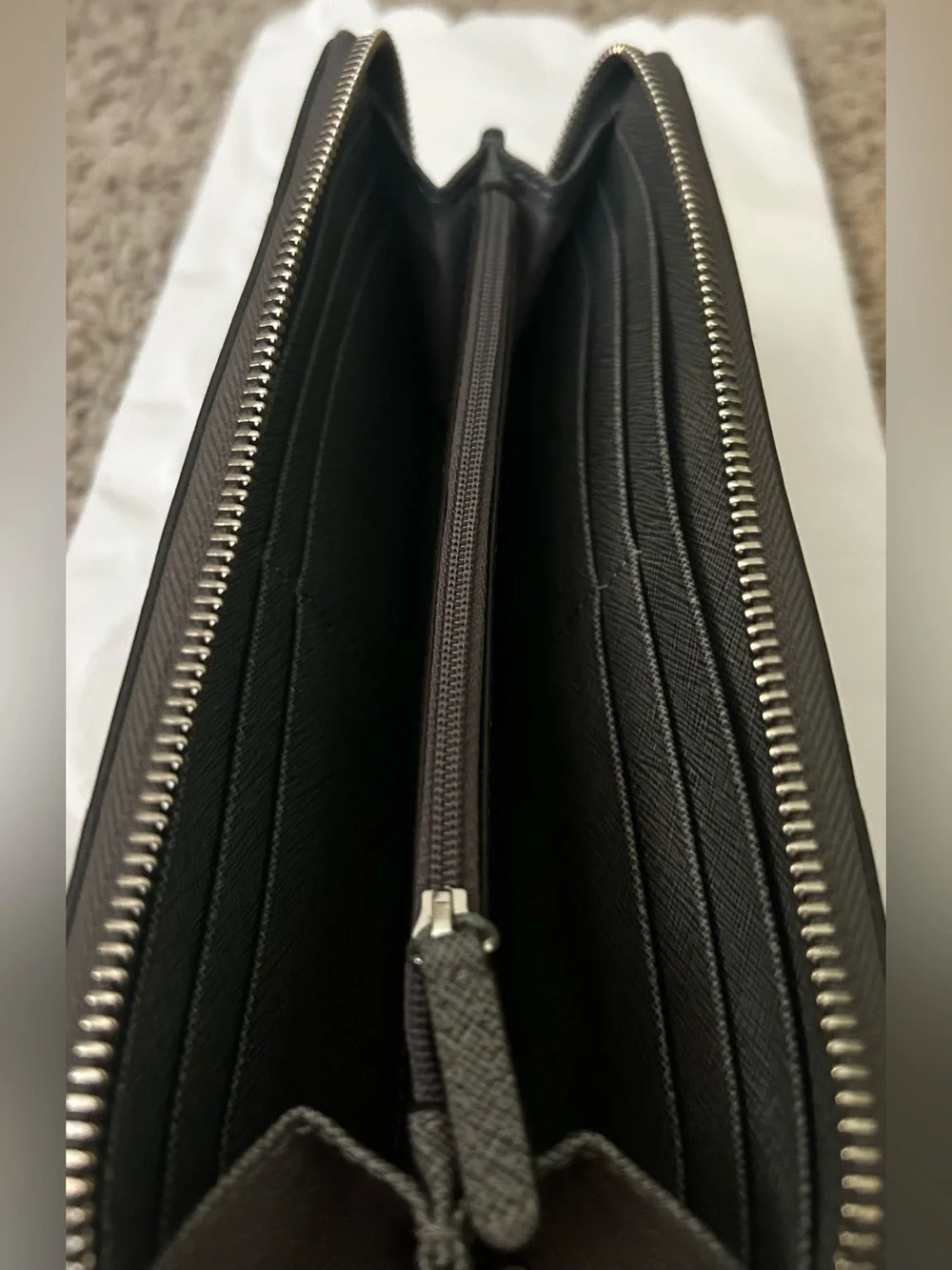 Michael Kors Black and Gray Zip-Around Saffiano Wallet